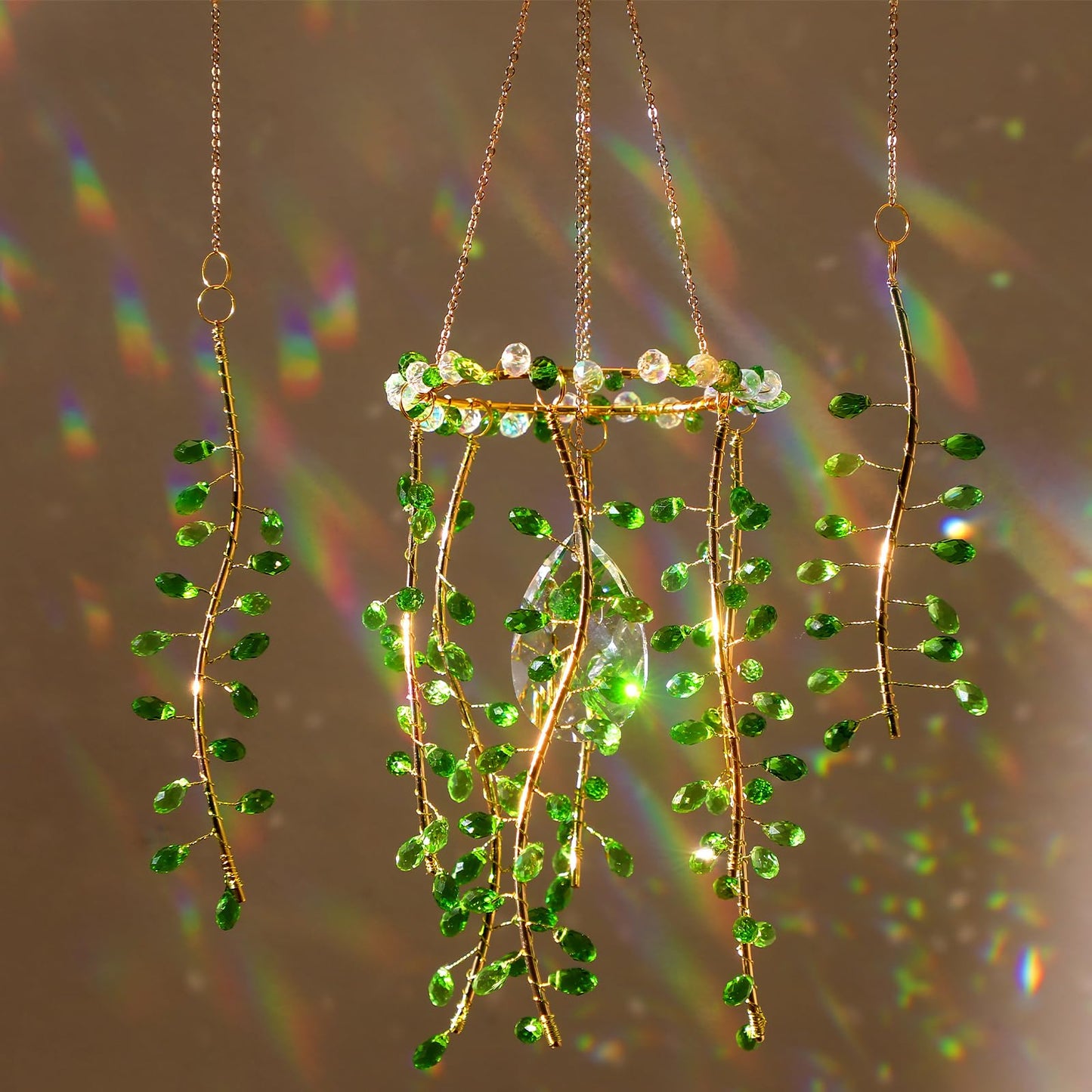 Suncalla 3 Pcs Crystal Suncatchers for Window Boho Decor Plant Sun Catchers Green Plants Artificial Hanging Wind Chime Sun Catchers with Chain Making Rainbow Indoor Outdoor Decor Plant Lover Gift