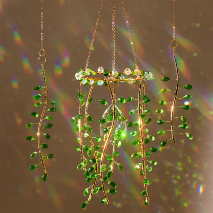 Suncalla 3 Pcs Crystal Suncatchers for Window Boho Decor Plant Sun Catchers Green Plants Artificial Hanging Wind Chime Sun Catchers with Chain Making Rainbow Indoor Outdoor Decor Plant Lover Gift