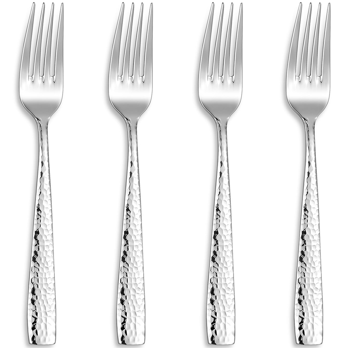 KEAWELL Premium 4-Piece 8.3" Louis Hammered Dinner Fork Set, 18/10 Stainless Steel, Squared Edge with Smooth Rounded Edges for Comfort, Dishwasher Safe (4, 8.3" Dinner Fork)