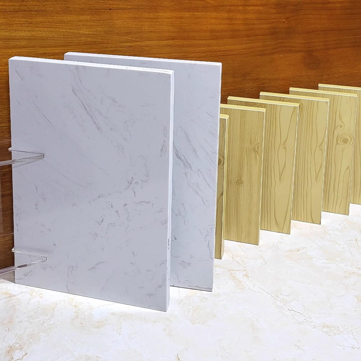 Floor tile sample rack,Acrylic Display Shelf for Tile & Material Samples - 70cm Wooden Slab & Marble Storage Rack - Stylish Trade Show & Retail Display Stand for Samples & Building Materials