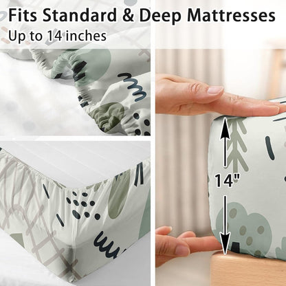 4 Set Sets Pcs Fitted Sheet Full Size, Cute Baby Car Train Road Map, Bed Decor Funny Nursery Cartoon Forest Traffic