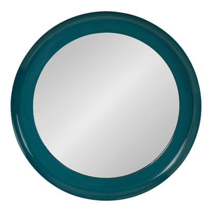 Kate and Laurel Laranya Modern Round Mirror, 22 Inch Diameter, Teal and Black, Decorative Circle Mirror with Metal Frame and Glossy Hand Applied Finish