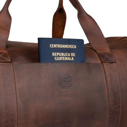 Hide & Drink, Luggage Duffle Bag with Shoulder Strap, Travel Overnight Bag, Handmade from Full Grain Leather - Bourbon Brown