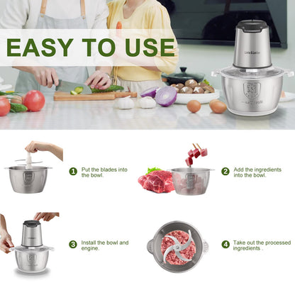 Liebe&Lecker Food Processor, Meat Grinder with 1 Bowl 8 Cup, Electric Food Chopper with 4 Large Sharp Blades for Meat, Fruits, Vegetables, Baby Food, Nuts, 2 Speed