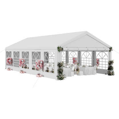 DWVO 16x32ft Party Tent Outdoor Heavy Duty Wedding Event Shelters Galvanized Canopy with Upgraded Large Roof, Removable PVC Sidewalls, White