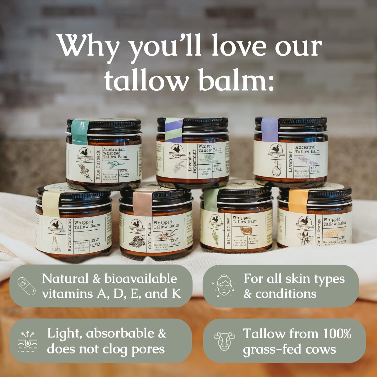 Hearth and Homestead: Handmade Whipped Tallow Balm (Unscented/Herb-Infused) - Organic Body Butter with Infused Olive Oil, for Eczema, Rosacea, Baby - 1.3 oz