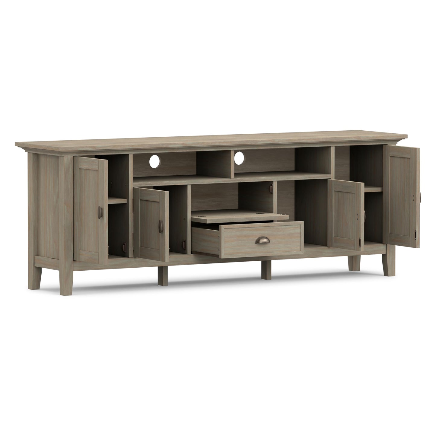 SIMPLIHOME Redmond TV Stand - 72 inch Wide Solid Wood Media Console in Distressed Grey, Transitional Entertainment Center for Living Room for TVs up to 80 Inches with Drawers and Cable Management