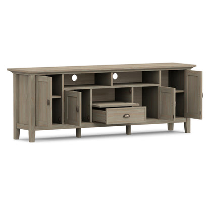 SIMPLIHOME Redmond TV Stand - 72 inch Wide Solid Wood Media Console in Distressed Grey, Transitional Entertainment Center for Living Room for TVs up to 80 Inches with Drawers and Cable Management