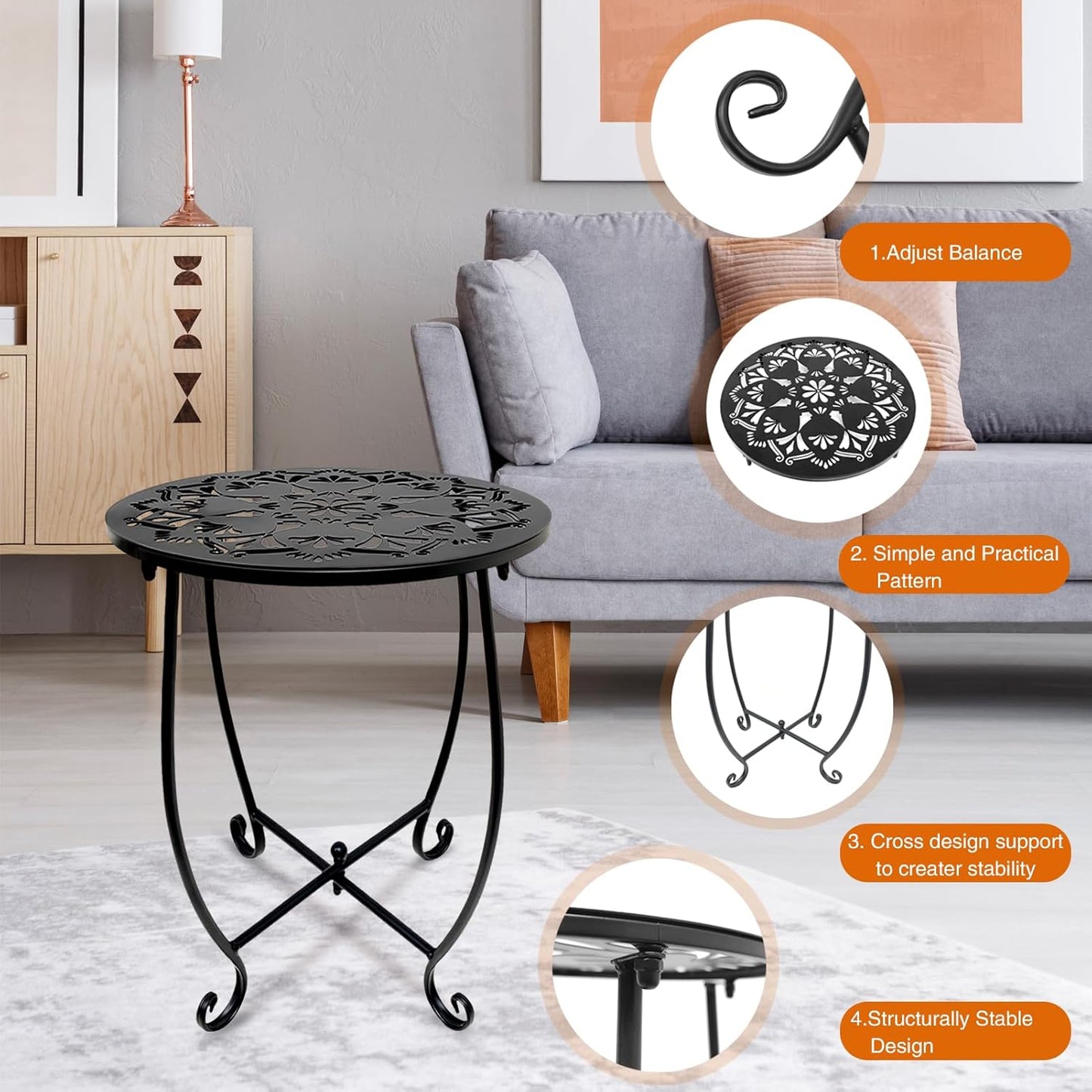 Fashion&cool 14 Inch Patio Side Tables, Weather Resistant Metal Outdoor Side Table for Halloween, Round End Table Side