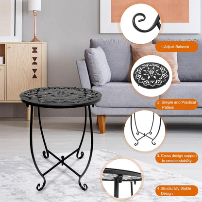 Fashion&cool 14 Inch Patio Side Tables, Weather Resistant Metal Outdoor Side Table for Halloween, Round End Table Side