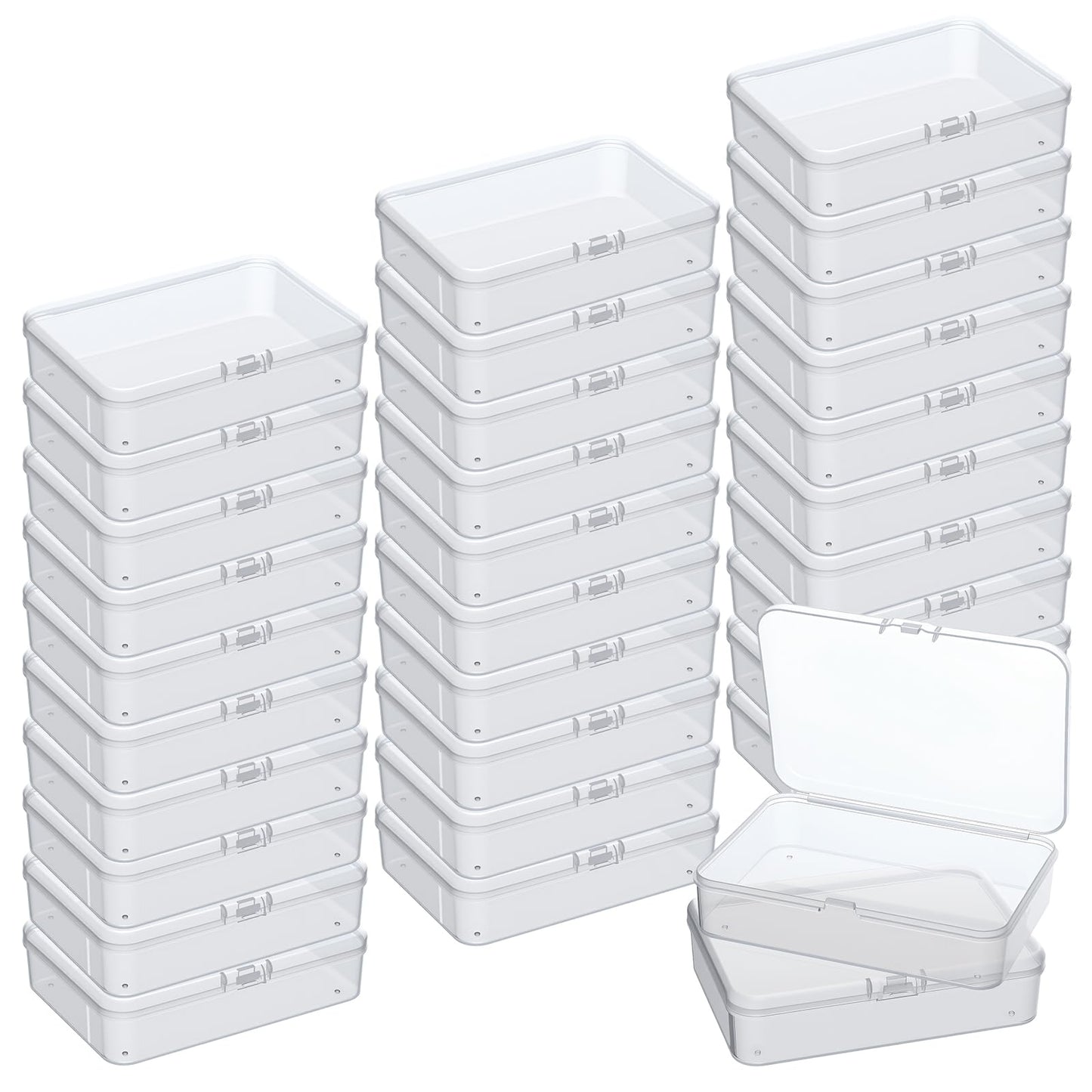 Nodaaiie 30 Pack Clear Plastic Beads Storage Containers with Hinged Lids, Small Rectangular Storage Boxes for Jewelry, Craft Supplies, and Small Items, 4.1 x 3 x 1 Inches