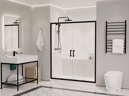 ANZZI 70-in x 60-in. Framed Double Sliding Shower Door, Resistance Free Hinges for Smooth Opening and Closing, Clear Tempered Glass in Matte Black Finish (SD-AZ15-01MB)