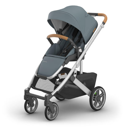 UPPAbaby Cruz V3 Stroller - from Birth + Car Seat Compatible - Full-Size, Reversible Seat - Infant Insert, Bug and Rain Shields Included - Callum (Stone Blue/Silver Frame/Sand Leather)