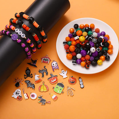 2200PCS+ Halloween Beads Charms for Jewelry Making Polymer Clay Beads Pumpkin Skull Evil Eye Beads Enamel Ghost Spider Charms for DIY Bracelet Necklace Earrings
