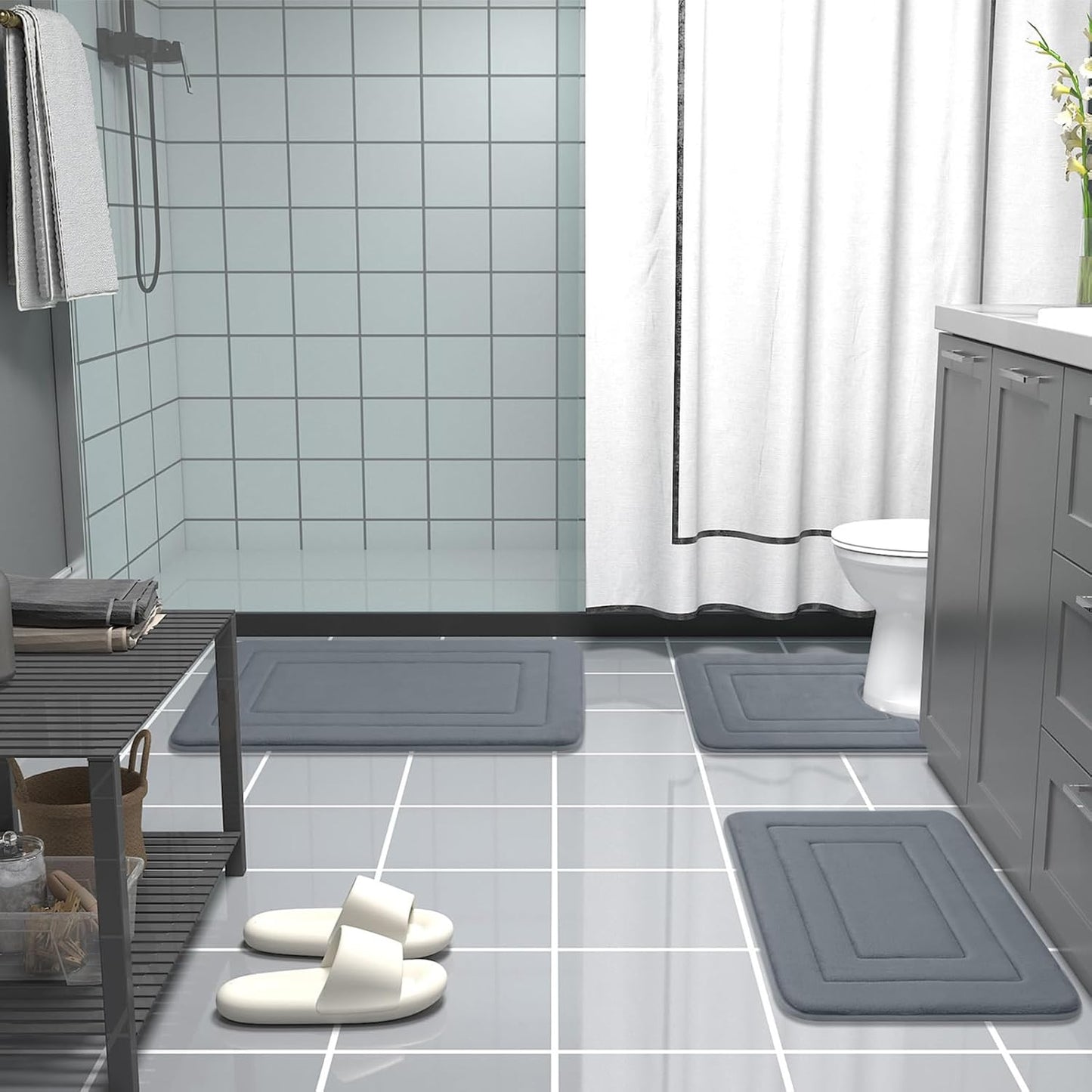 Arotive Memory Foam U-Shaped Toilet Rugs 24x20, Super Soft Absorbent Contoured Bath Mats, Dark Grey