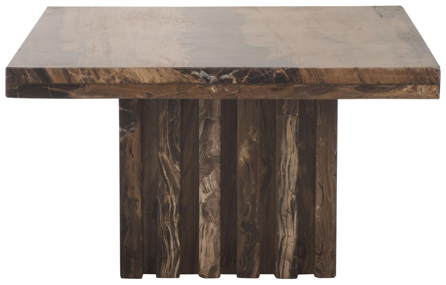 SAFAVIEH Couture Collection - Olivia Brown Marble Accent Table, Square Pedestal Design, Fluted Base Statement Piece (SFV9702B)