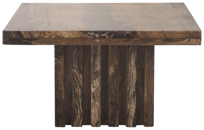 SAFAVIEH Couture Collection - Olivia Brown Marble Accent Table, Square Pedestal Design, Fluted Base Statement Piece (SFV9702B)