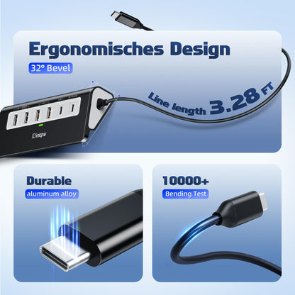 USB C Hub 10Gbps, 9-in-1 USB 3.2 Hub with 4K@60Hz HDMI, Type-C 3.2, 2 USB-A 3.2, 2 USB-A 2.0, PD 100W, SD/TF Slot, Aluminum USB Hub for Laptop, iPhone 16/15 Series, MacBook Air/Pro and More