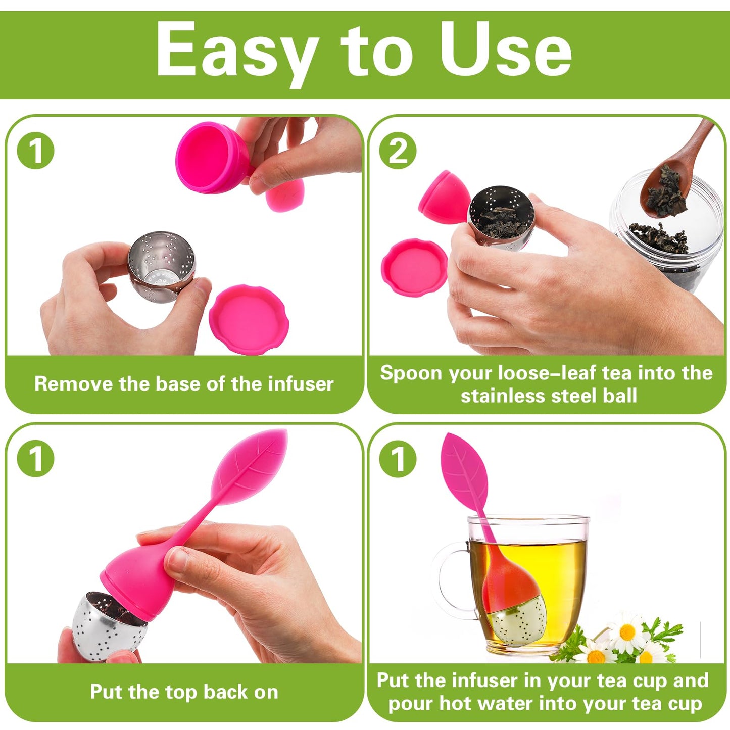 Bekith 7 Pack Silicone Tea Infuser, Cute Loose Leaf Tea Steeper, Fine Mesh Tea Strainer with Drip Tray, Stainless Steel Tea Filter Ball Tea Diffuser Steeper for Cup Mug
