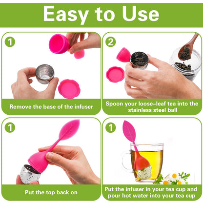 Bekith 7 Pack Silicone Tea Infuser, Cute Loose Leaf Tea Steeper, Fine Mesh Tea Strainer with Drip Tray, Stainless Steel Tea Filter Ball Tea Diffuser Steeper for Cup Mug