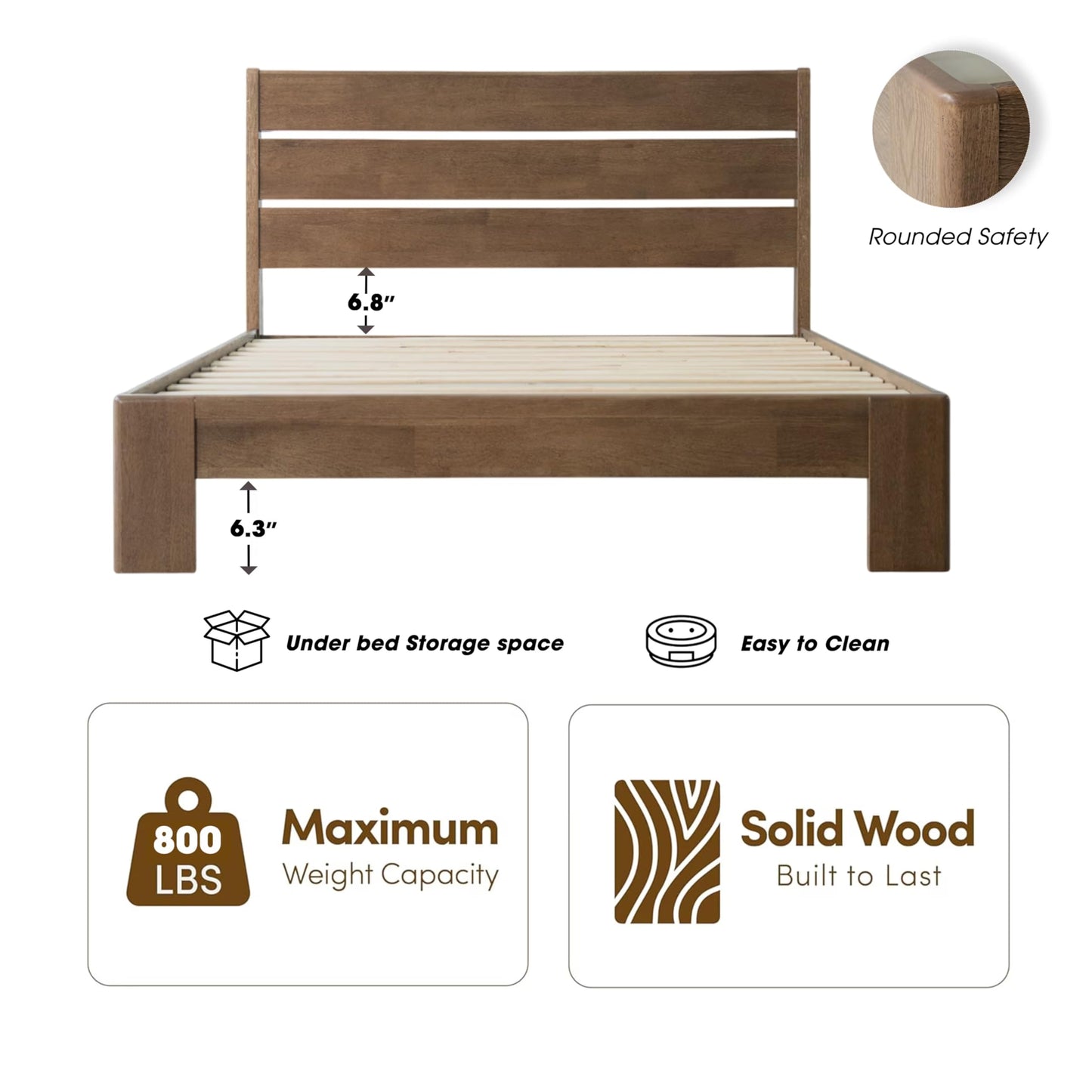 Full Size Solid Wood Platform Bed Frame, Headboard & Footboard, 12 Heavy-Duty Slatted Design, Center Metal Legs, Easy Assembly, No Box Spring Needed, Anti-Noise & Slip-Free, Barnwood Finish QIF-30