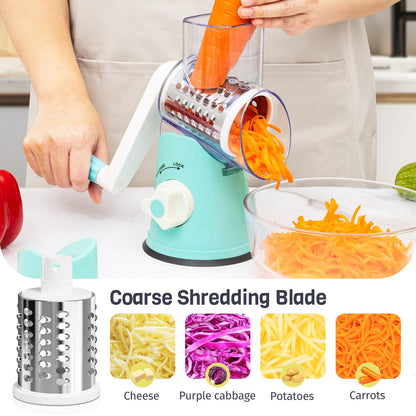 Nexsujo Cheese Grater Hand Crank, Rotary Cheese Shredder with 3 Interchangeable Blades for Coarse, Fine Shredding and Slicing, Strong Suction Base for Pizza, Pasta, Salad, Vegetables, Nuts, Chocolate