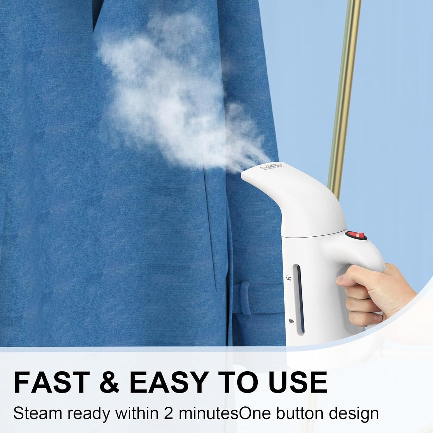 Handheld Garment Steamer for Clothes, Portable Wrinkle Remover, 230ml Capacity, 12 Minutes Continuous Steam, Mini, White