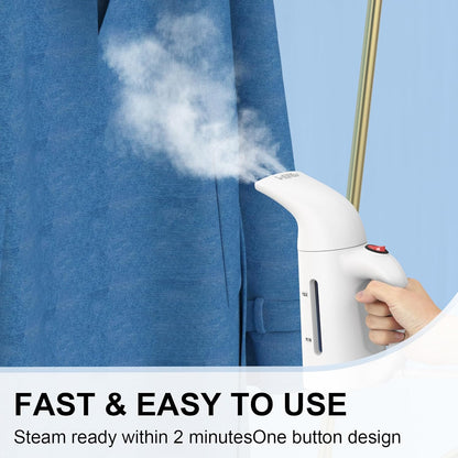 Handheld Garment Steamer for Clothes, Portable Wrinkle Remover, 230ml Capacity, 12 Minutes Continuous Steam, Mini, White