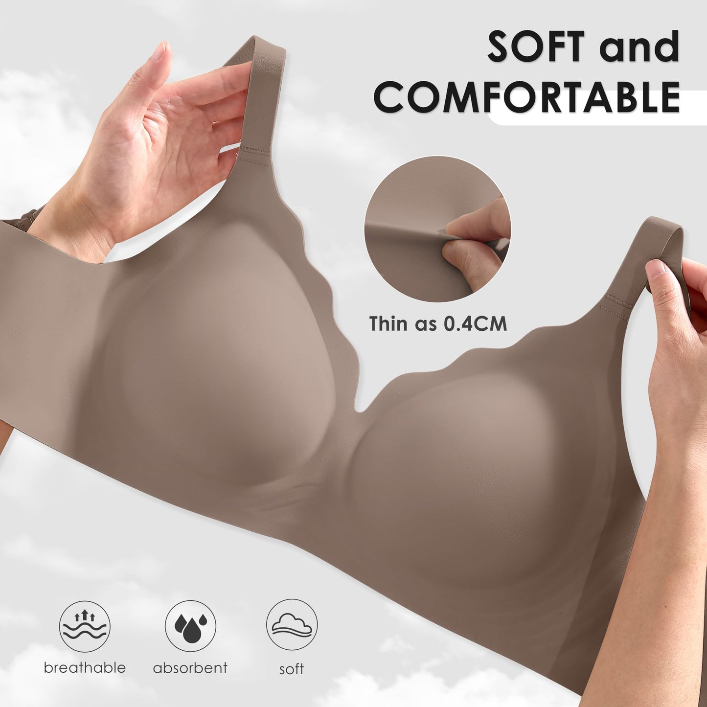 Wireless Seamless Jelly Bra for Women with Support - No Underwire Full Coverage Push Up Bras for Women