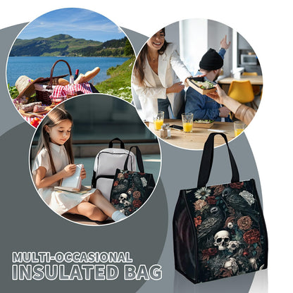 SROJDHFJB Lunch Bags Dark Skull Flower Eagle Cute Women Lunch Box Large Reusable Insulated Tote for Work, Beach, Travel