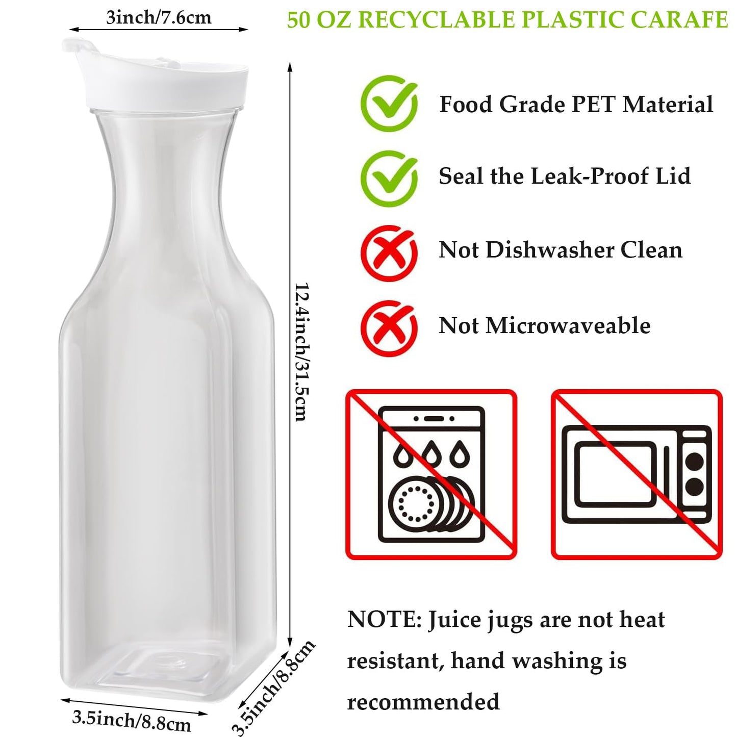 ASANMEYO 3-Pack 50 Oz Plastic Water Carafe Pitcher with Flip Top Lid, Square Base Juice Containers, Mimosa Bar Supplies Pitcher for Drinks, Water, Tea, Juice, Milk, Lemonade and Other Beverages