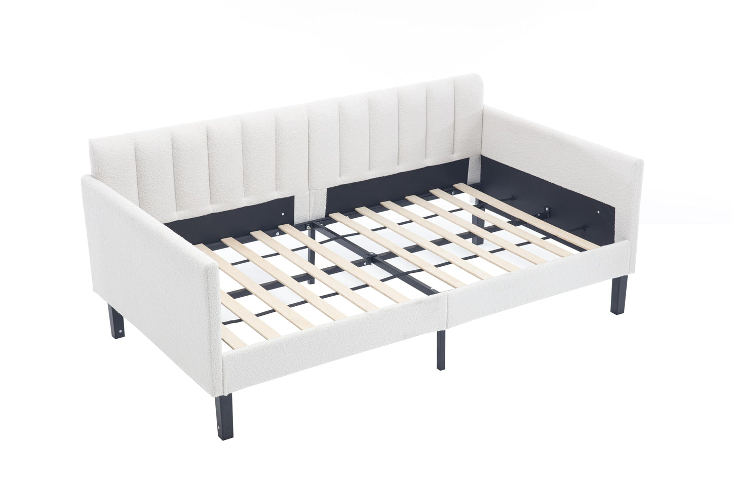 Christopher Knight Home Elena Twin Size Upholstered Daybed, Futon Sofa Bed Ribbed Tufted Backrest Lavish Modern Design, Couch Bed Frame for Bedroom Living Room Guest Room Apartment, Ivory Boucle