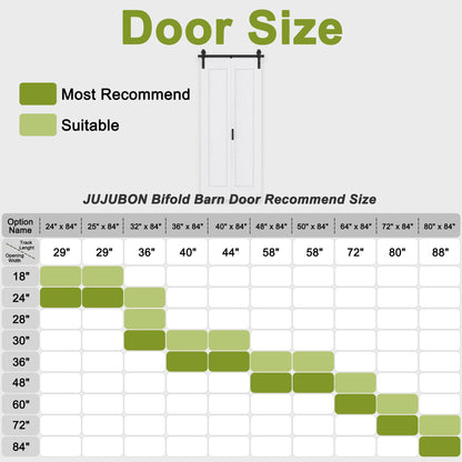 64" x 84" Paintable Bifold Barn Door, No Assembly Required, 1 Panel Bi-Fold Sliding Closet Doors with Hardware Kit Included, 72" Track Kit for 4 Doors, Pre-Drilled Holes, White
