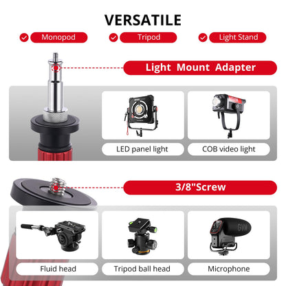 GVM YB2L200 79.9in Heavy Duty Light Stand Kit (2-Pack), Round Base Monopod, 10kg Load Capacity, Flat Base for Stability, for Video Recording, Live Streaming, Interviews & Photography Studio