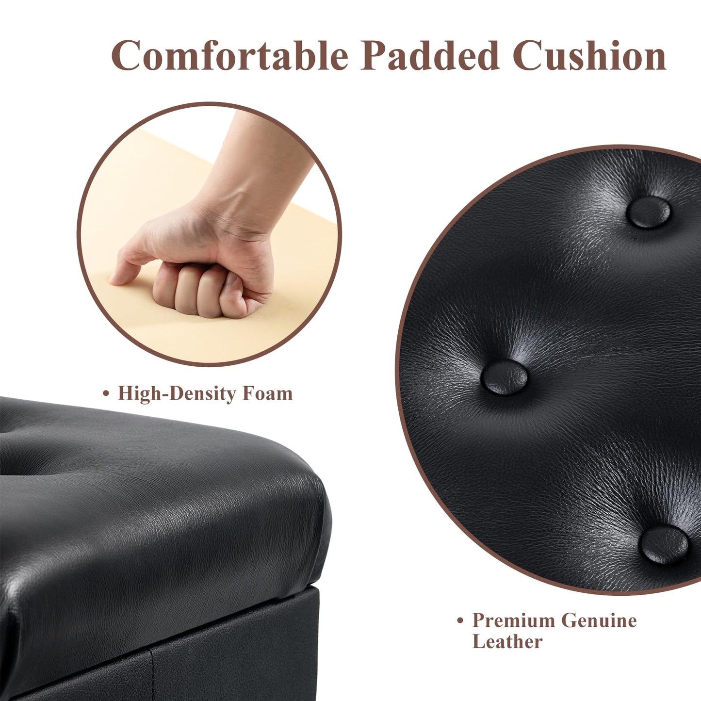FILISITE Genuine Leather Piano Bench with Storage, Adjustable Height Keyboard Bench with High-Density Sponge Cushion,Curved Legs for Piano/Keyboard, Supports Duet Playing,Black