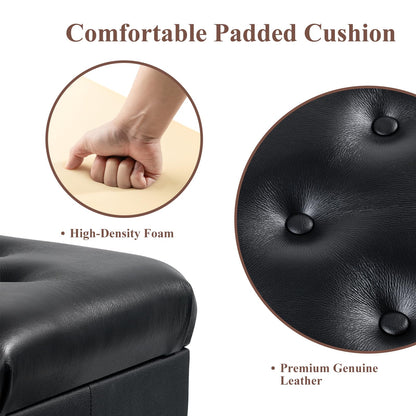 FILISITE Genuine Leather Piano Bench with Storage, Adjustable Height Keyboard Bench with High-Density Sponge Cushion,Curved Legs for Piano/Keyboard, Supports Duet Playing,Black