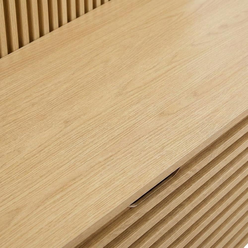 Furnifact Fluted-Panel Hall Tree with Storage Bench and Coat Rack, Entryway Bench with Hooks and Shoe Storage for Mudroom or Foyer, Oak