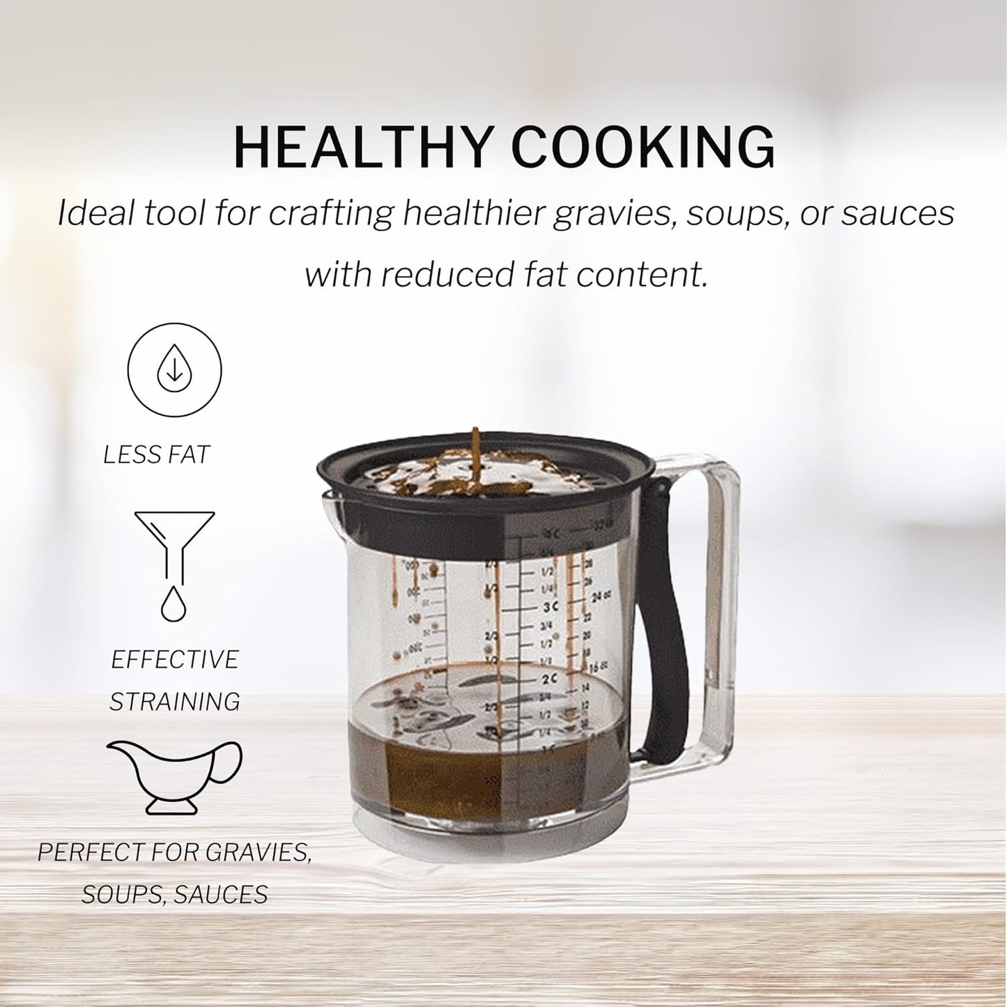 Amco 32oz Grease Separator, Bottom Release, Mess-Free Pouring, Dishwasher Safe