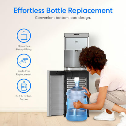 Brio Moderna Bottom Load Water Cooler Dispenser - Tri-Temp, Adjustable Temperature, Self-Cleaning, Touch Dispense, Child Safety Lock, Holds 3 or 5 Gallon Bottles, Digital Display and LED Light
