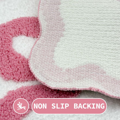 ASTRAG Pink Bow Bath Mat - Scalloped Bow Bathroom Rug Coquette Room Decor Microfiber Bath Mat Water Absorbent Non Slip Shower Carpet Valentines Day Girls Bedroom Aesthetic Preppy Rug (Pink,20" x 32")