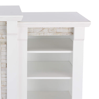 SEI Furniture Gallatin Faux Stone Electric Fireplace with Bookcases, New White