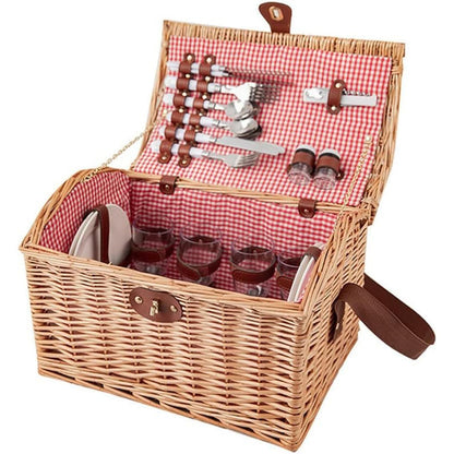 LBGMEIG Rattan Picnic Basket Set with Tableware and Picnic Blanket, Outdoor Camping Storage Box, Portable Picnic Hamper with Cover