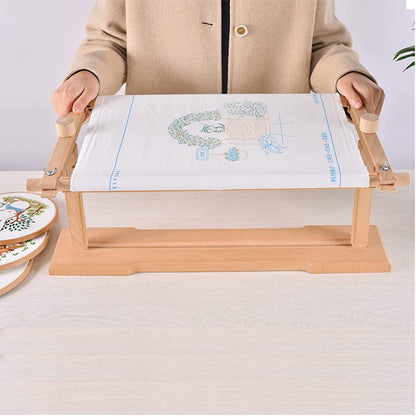 Rotated Embroidery Frame Stand, Adjustable Cross Stitch Scroll Frame, Beech Wood Quilt Frame Needlepoint Holder Floor Table Lap Stand for Stitching Sewing Craft