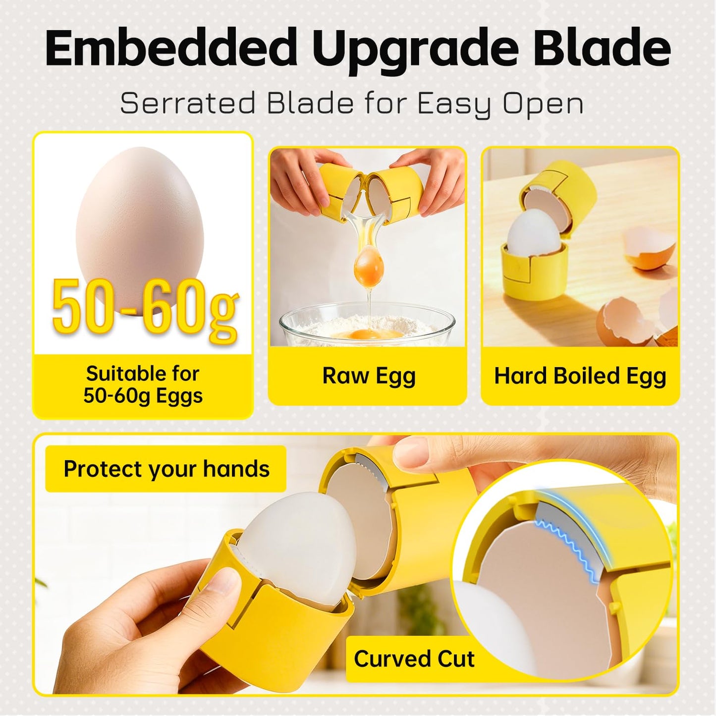 Innovative 2 in 1 Egg Shell Opener, Hard Boiled Egg Peeler Cracker with Piercer, Cute Egg Separator for Raw Eggs, Home Kitchen Gadgets Tool