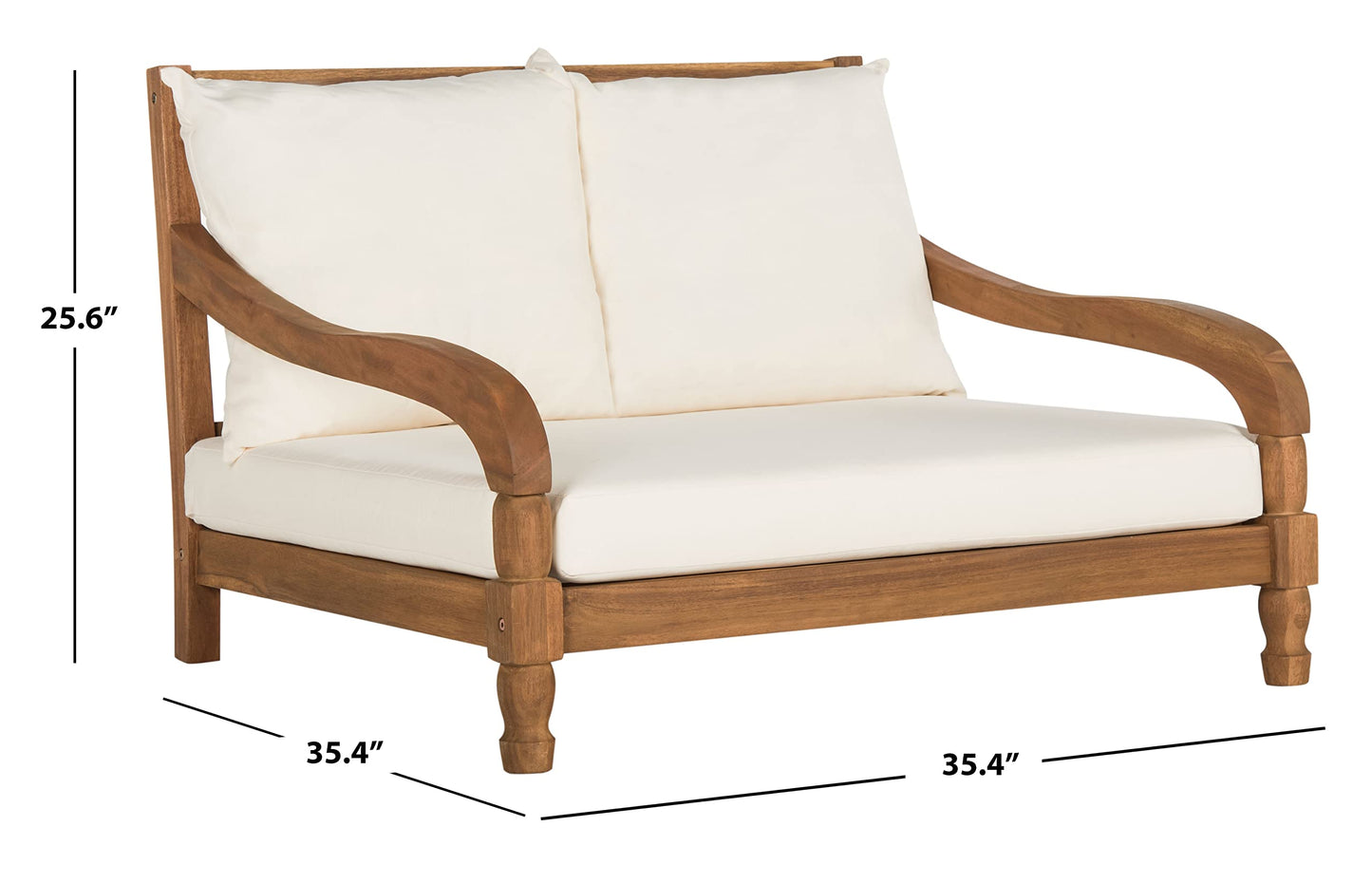SAFAVIEH Outdoor Collection Pomona Natural Solid Wood/Beige Lounger Bench Sofa Loveseat (PAT6740A)