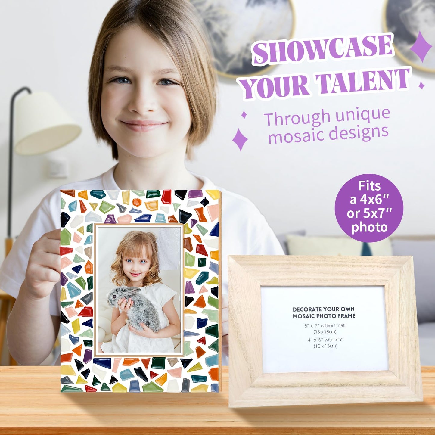 goldentime Decorate Your Own Mosaic Picture Frame - DIY Mosaic Craft Kits Fun Arts and Crafts for Adults Christmas Valentine Birthday Mother’s Day Gifts