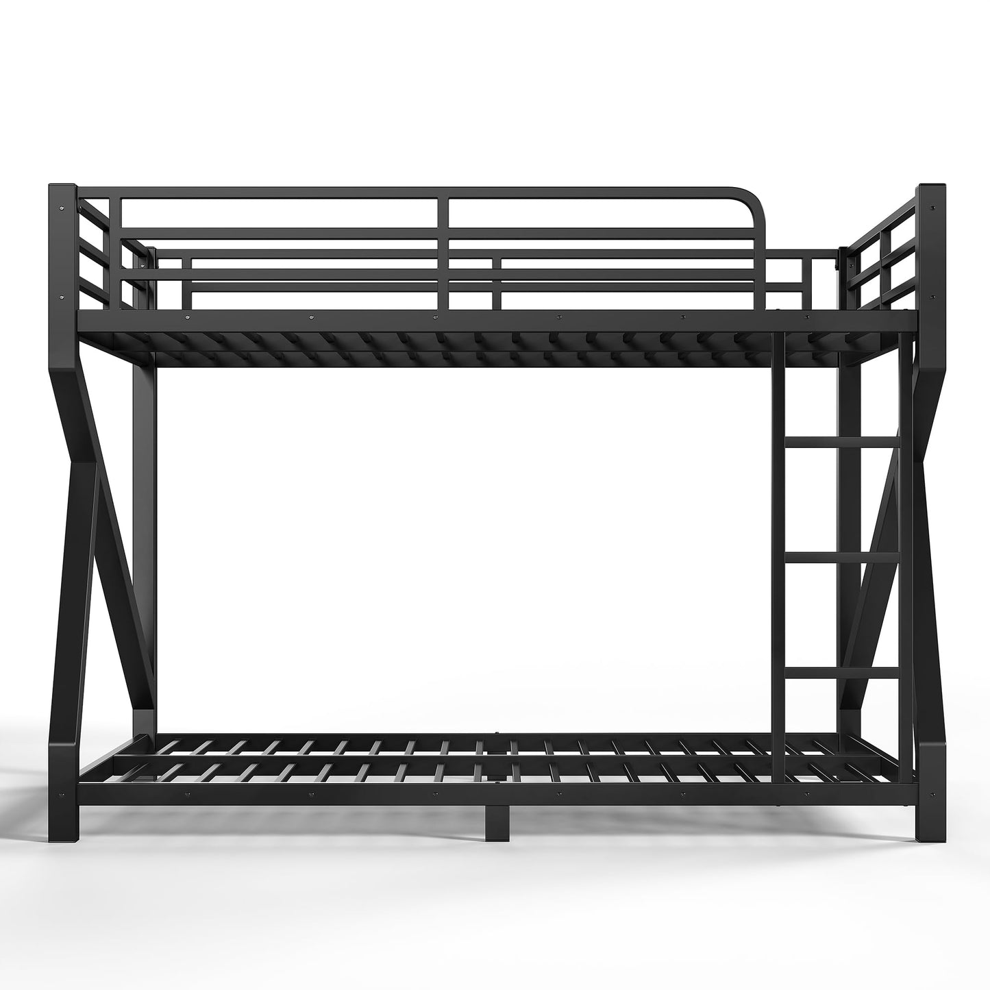 Bellemave Queen Over Queen Bunk Bed Frame with Noise Reduced Design, Low Profile Bunk Bed with Soft Ladder Rung Cover and Fence, Heavy Buty Bunk Beds for Adults, Teens