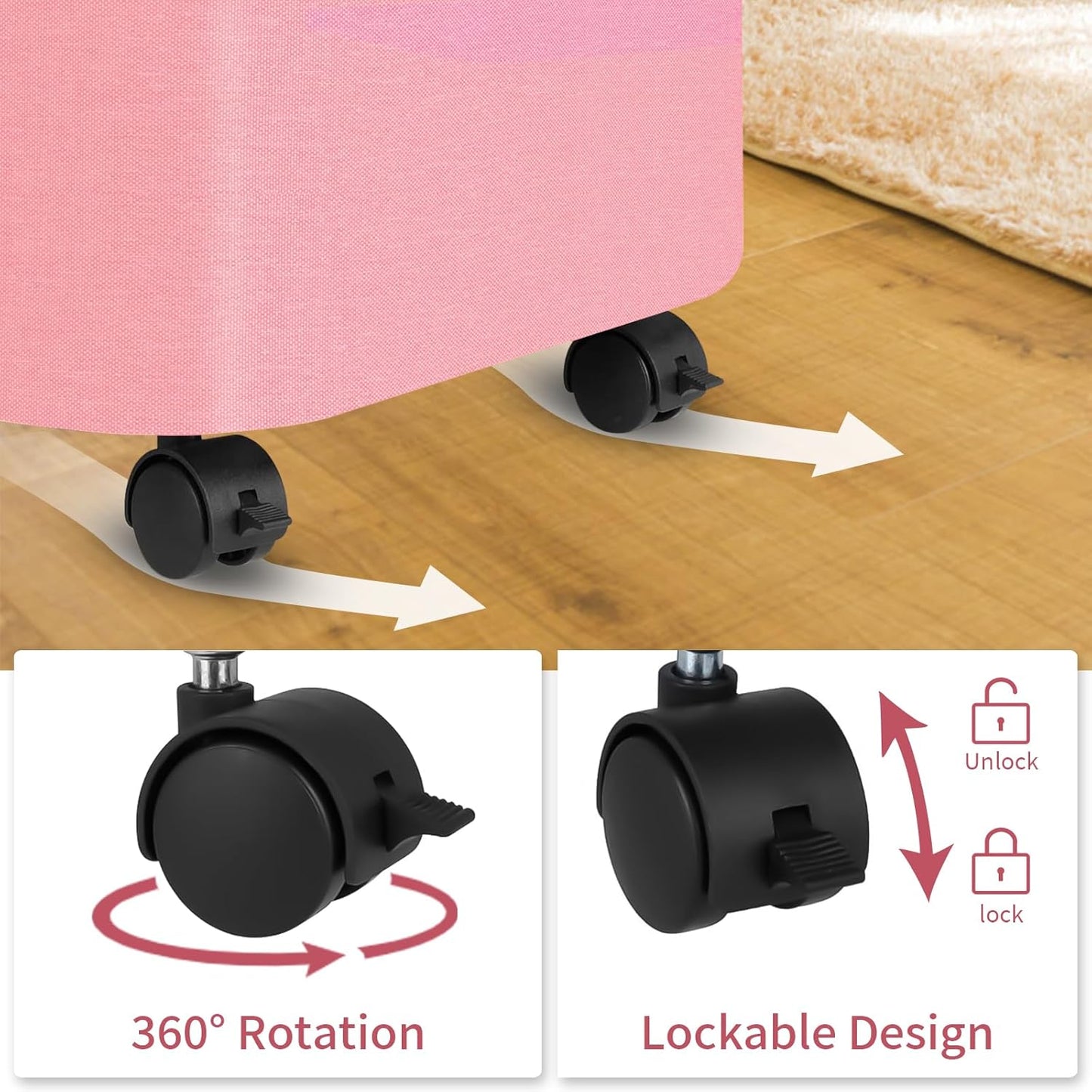conglow 100L Pink Hamper with Wheels - Large Laundry Hamper with Lid, Rolling Hamper on Wheels, Collapsible Laundry