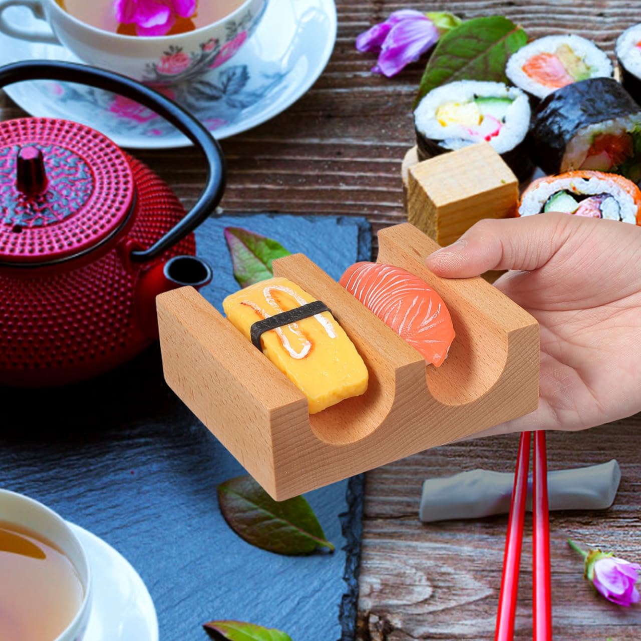 Alipis Hand Roll Sushi Holder U Shaped Sushi Stand Taco Rack Serving Plate for Japanese Cuisine Home Kitchen Party 4.52X3.93X1.57In