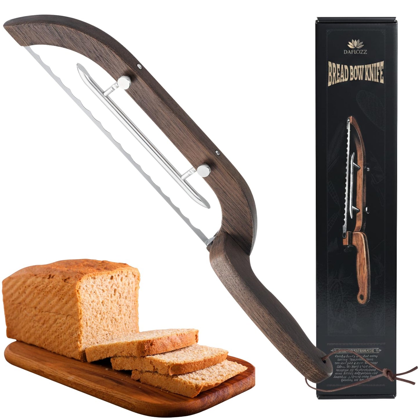 Adjustable Bread Bow Knife for Perfect Slices, Premium Wooden Frame, Tool-Free Blade Replacement, Multi-Thickness Cutter for Homemade Bread, Sourdough, Bagels, Loaves - Australian Mountain Ash